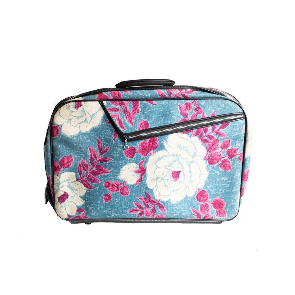 Retro 1960s 70s Floral Pattern Over Night Suitcase